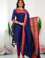 Blue Woven Kanchi Cotton Kurta Set For Casual Wear