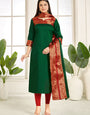 Green Woven Kanchi Cotton Kurta And Dupatta For Casual Wear