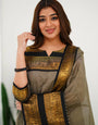 Grey Woven Kanchi Cotton Kurta And Dupatta For Casual Wear