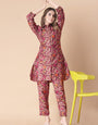 Adorable Maroon & Red Floral Printed Cotton Cord Set