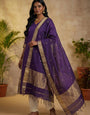 Purple Weaving Kanchi Cotton Casual Kurta And Dupatta
