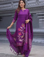 WIne Blended Silk Weaving Kurta Set