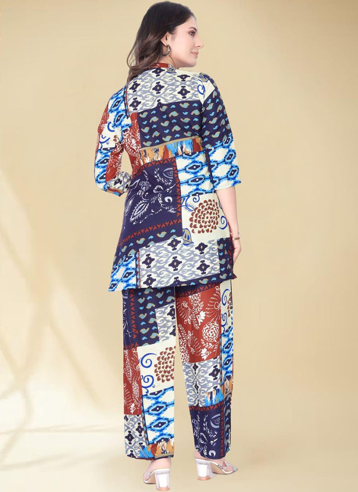 Multi Color Abstract Printed Front Placket Cotton Palazzo Cord Set