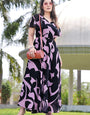 Charming Lavender & Black Color Ankle Length Georgette Maxi Dress