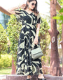Dazzling Pista & Black Flared Sleeve Digital Print Maxi Dress