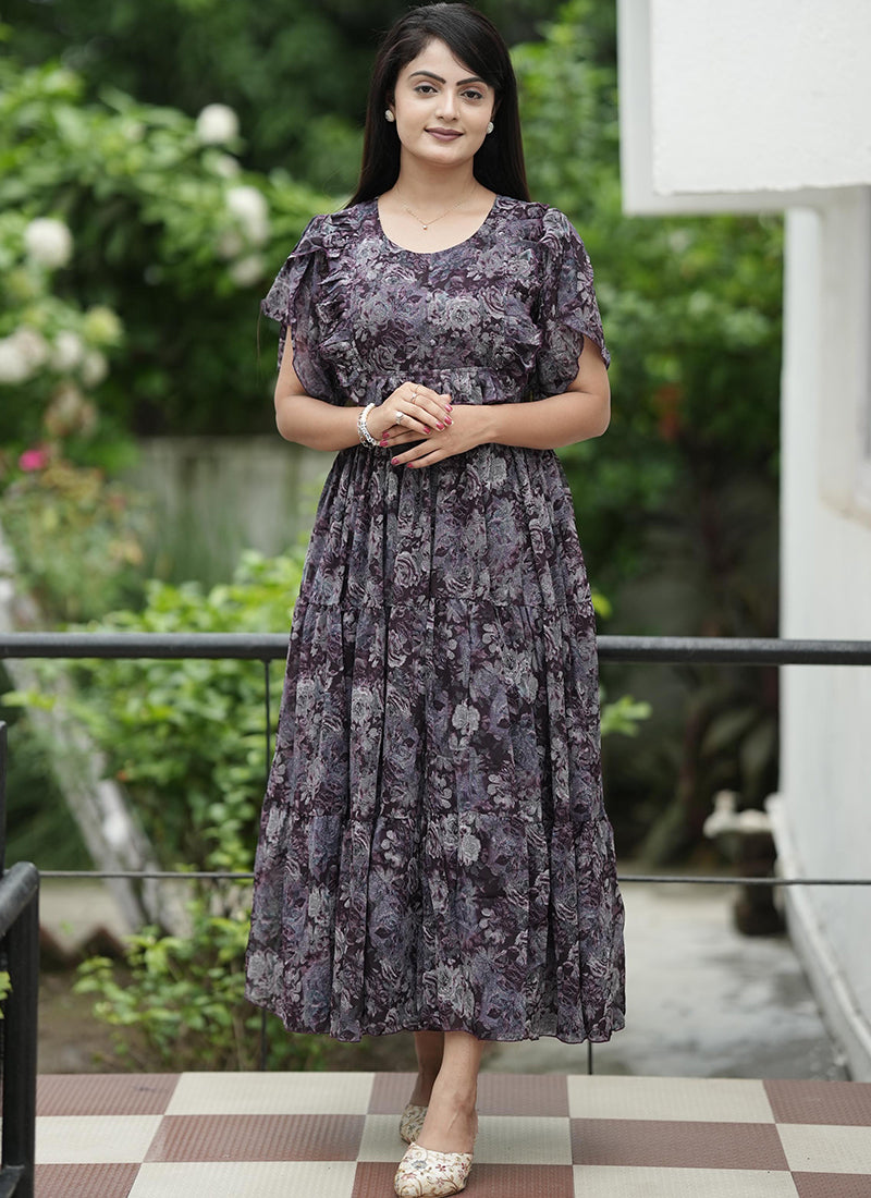 Multi Dark Color Georgette Printed Festive Dress – Shinisha