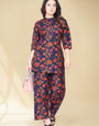 Blue & Red Flower Printed Cotton Palazzo Cord Set