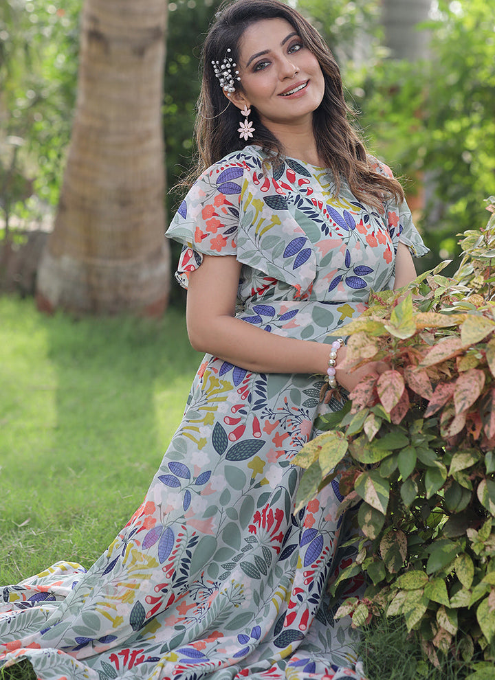 Energetic Multi Color Ankle Length Digital Print Maxi Dress