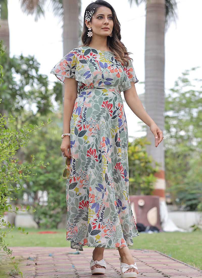 Energetic Multi Color Ankle Length Digital Print Maxi Dress