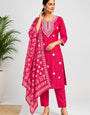 Pink Rayon Slub Embroidered Festive Kurta Set