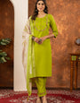 Green Embroidered Marina Silk Kurta Set