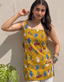 Mustard Cotton Printed Straight-Cut Kurti