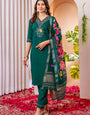 Green Viscose Silk V-Neck Embroidered Salwar Suit