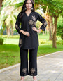 Black Rayon Embroidered Cord Set For Festive Wear
