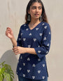 Blue Cotton Printed Office Wear Kurti