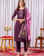 Wine Viscose Silk Embroidered Salwar Set For Festive