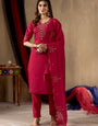 Rani Pink Roman Silk Thread Embroidered Kurta Set