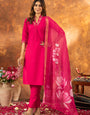 Fuchsia Roman Silk Embroidered Kurta Set For Ceremonial