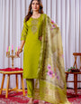 Parrot Green Viscose Silk Salwar Set For Festive