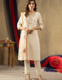 Off White Shimmer Silk Festive Wear Kurta Set