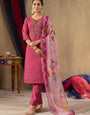 Pink Thread Work Roman Silk Salwar Set For Festive