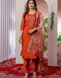 Rust Viscose Silk Thread Work Salwar Set For Ceremonial