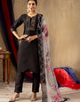Black Roman Silk Thread Work Salwar Set For Festive