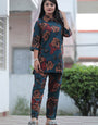 Blue Floral Bunch Printed Cotton Casual Cord set