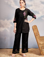 Black Rayon Embroidered Cord Set For Special Occasions