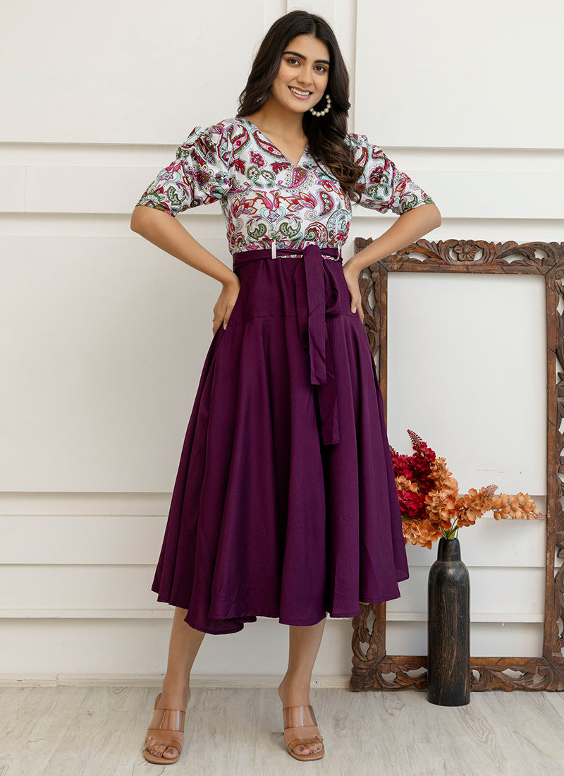 Magenta Rayon Flower Printed Western Dress – Shinisha