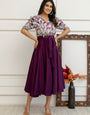 Magenta  Rayon Flower Printed Western Dress