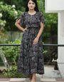 Black Georgette Dress Fit And Flair With Abstract Printed