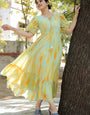 Lemon Yellow Georgette Floral Printed Party Wear Maxi Dress