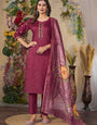 Maroon Roman Silk Mirror Enhanced Salwar Set