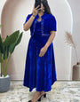 Blue Embroidered Velvet Ceremonial Koti Gown