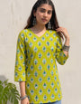 Green Cotton Printed Office Wear Kurti