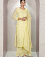 Lemon Yellow Georgette Chikankari Palazzo Style Kurta Set