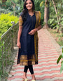 Navy Blue Kanchi Cotton PartyWear Kurti With Dupatta