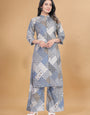 Grey Muslin Cotton Abstract Printed Casual Wear Palazzo Cord Set