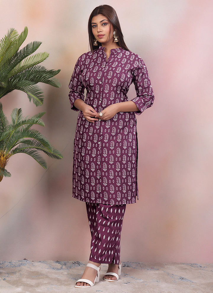 Purple Rayon Floral Printed Outwear Cord Set