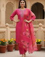 Pink Rayon Slub Embroidered Festive Kurta Set