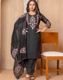 Black Faux Georgette Embroidered Straight Kurta Set