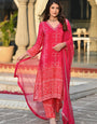 Pink Bandhani Style Printed Straight Kurta Set With Dupatta