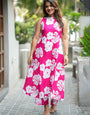 Magenta Pink Rayon Flower Printed Office Wear Cord Set