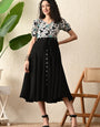 Black Rayon Flower Printed Western Dress