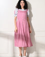 Lavender Rayon Leaf Printed Dungaree Dress