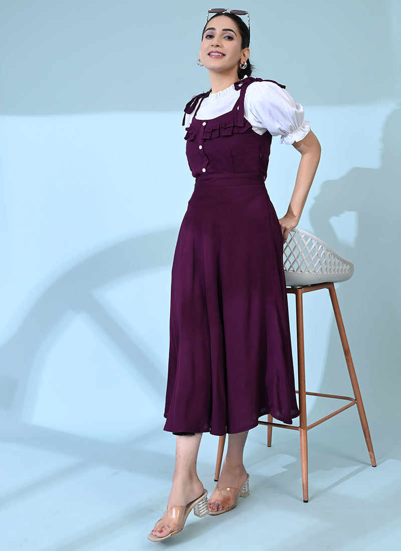 Wine Rayon Plain Party Wear Dungaree Dress – Shinisha