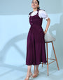 Wine Rayon Plain Party Wear Dungaree Dress