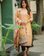 Peach Floral Printed Cotton Kurta And Dupatta