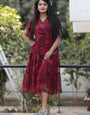 Red Georgette Dress Fit And Flare With Floral Printed